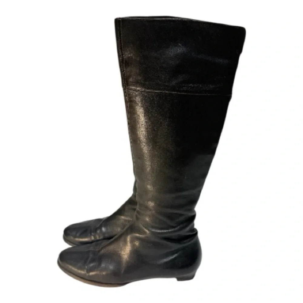 Jimmy Choo Black Leather Flat Over-The-Knee Boots - Size 37.5